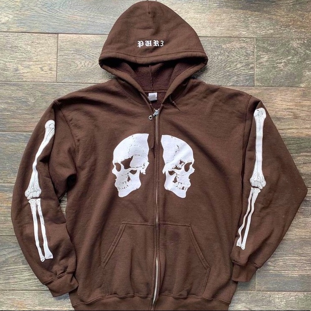 Brown Skull Zip Hoodie